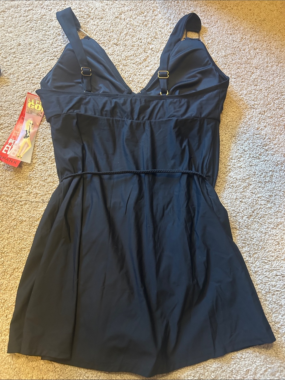 Black Swimdress with Built-In Bra and Adjustable Straps - Picture 3 of 3